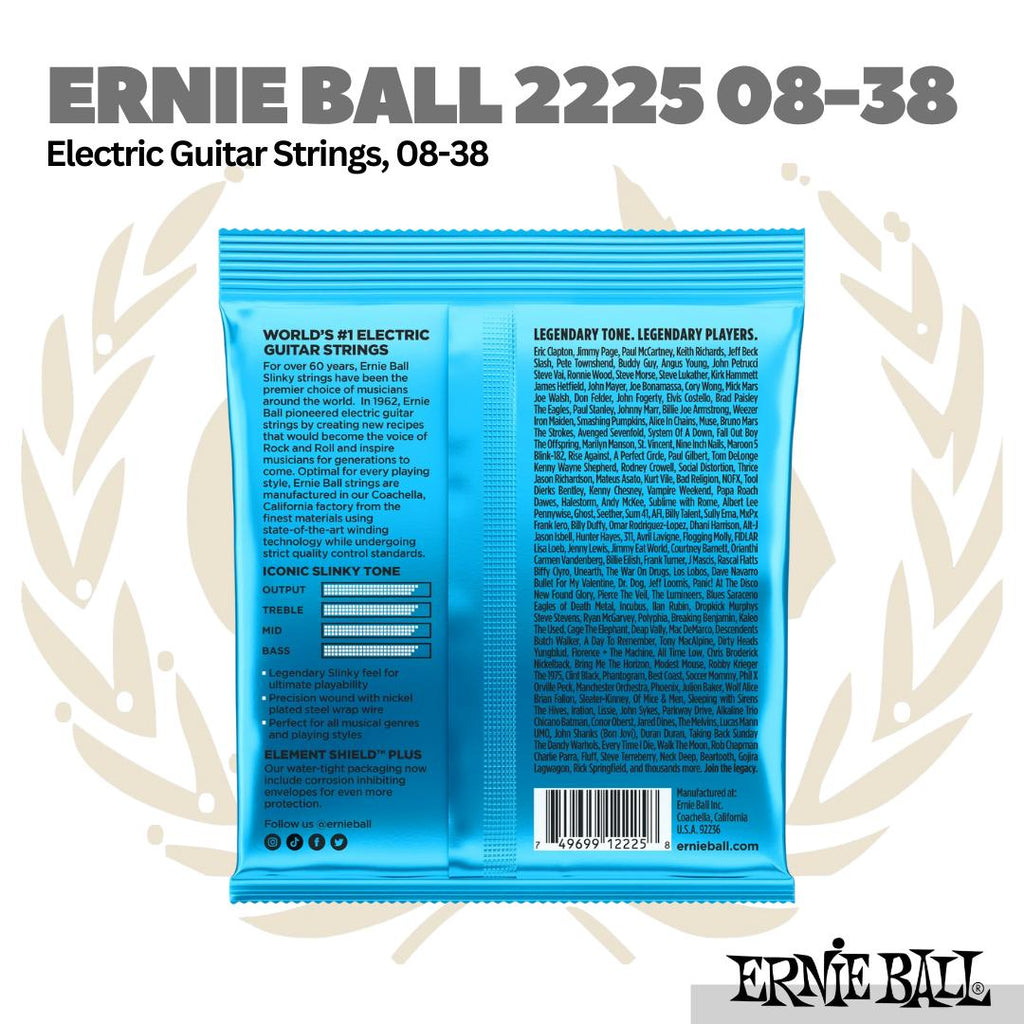 Ernie Ball 2225 Extra Slinky Nickel Wound Electric Guitar Strings, 8-38 - Senar Gitar