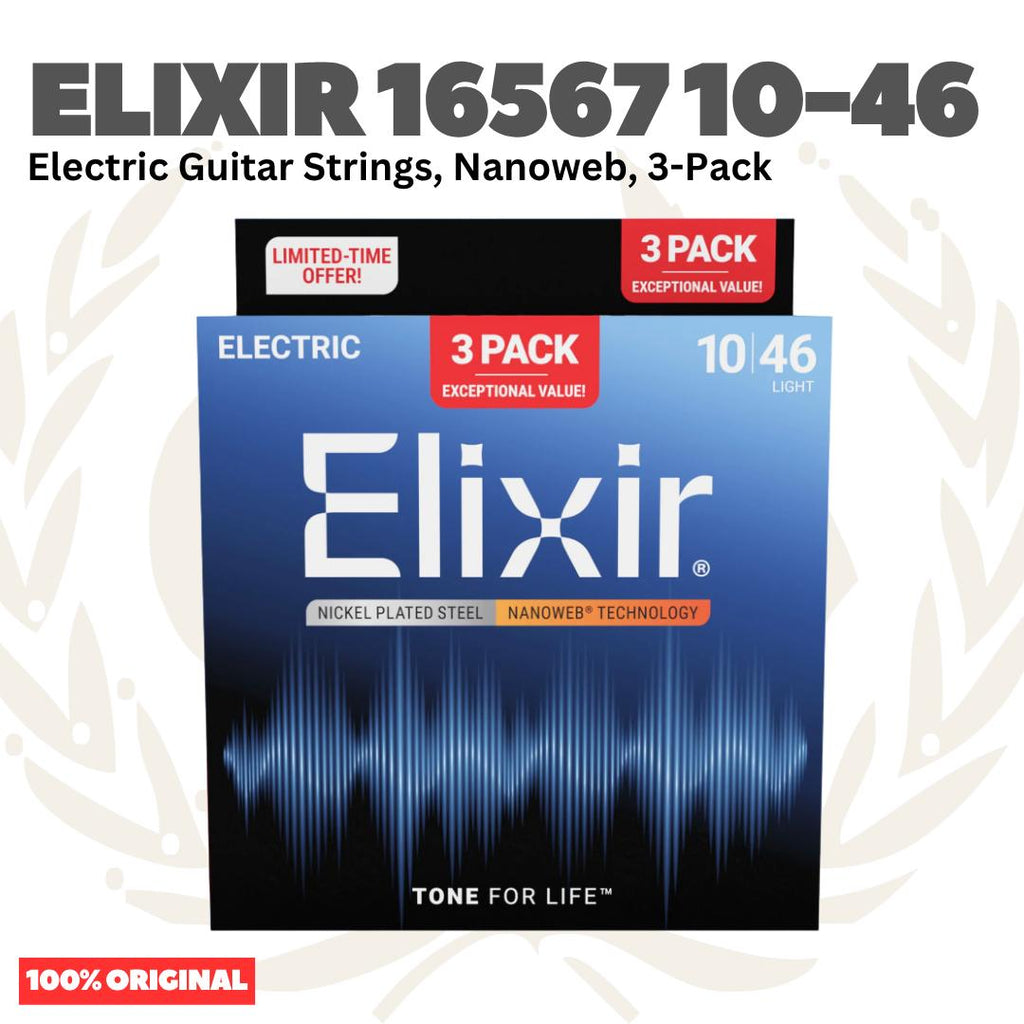 ELIXIR 16567 Nanoweb 3-Pack Nickel Plated Steel Light, 10-46 Electric Guitar String - Senar Gitar Listrik Elektrik isi 3Pack