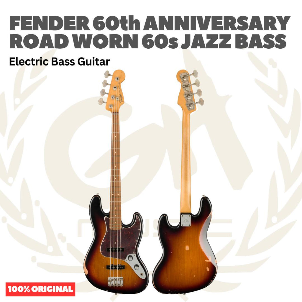 Fender 60th Anniversary Road Worn 60s Jazz Bass Guitar, 3-Colour Sunburst - Bass Listrik Elektrik