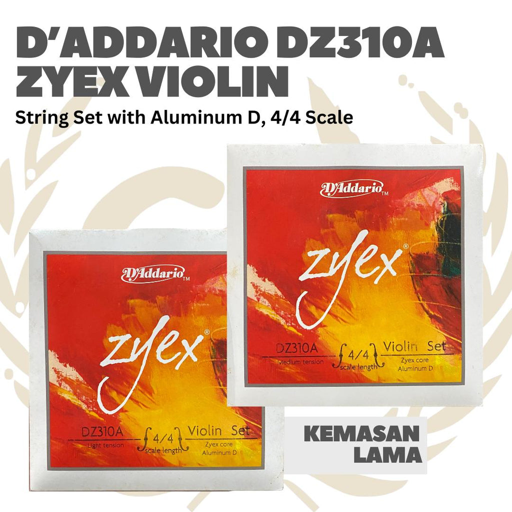 D'Addario DZ310A 4/4 Zyex Violin String Set with Aluminum D, 4/4 Scale, Heavy, Medium & Light Tension - Senar Violin Set Original