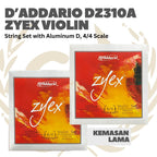 D'Addario DZ310A 4/4 Zyex Violin String Set with Aluminum D, 4/4 Scale, Heavy, Medium & Light Tension - Senar Violin Set Original