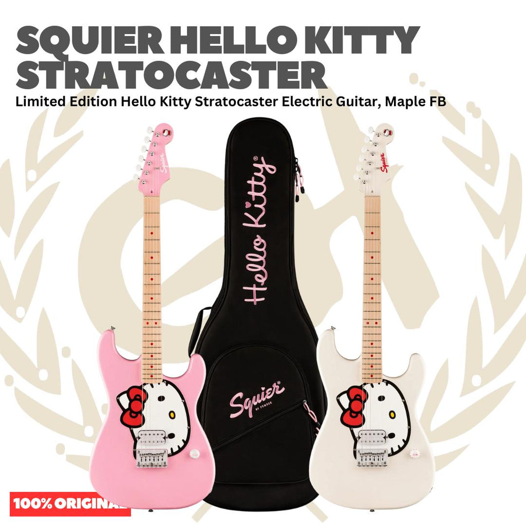 Squier Hello Kitty Limited Edition Stratocaster Electric Guitar, Maple FB | Gitar Elektrik Original by Fender Asli