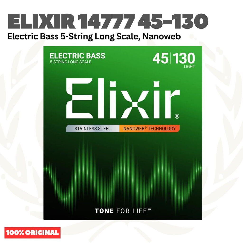 Elixir 14777 45-130 Electric Bass 5-String, Nanoweb, Long Scale Stainless Steel