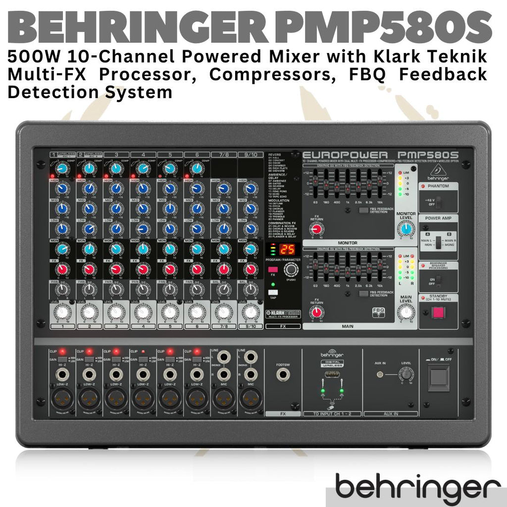 BEHRINGER EUROPOWER PMP580S 500W 10-Channel Powered Audio Mixer Aktif