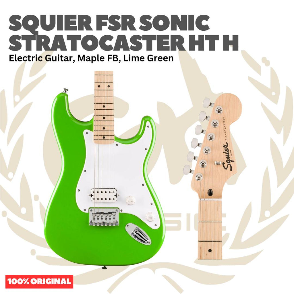 Squier FSR Sonic Stratocaster HT H Electric Guitar, Maple FB, Lime Green - Gitar Listrik Elektrik Original Asli