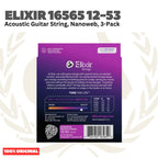 Elixir 16565 Nanoweb 80/20 Bronze Light Acoustic Guitar Strings, 12-53, 3-Pack - Senar Gitar Akustik 3-set