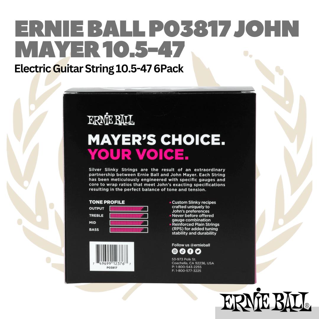 Ernie Ball 3817 John Mayer Silver Slinky Nickel Wound Electric Guitar Strings, 10.5-47, 6-Pack Box - Senar Gitar