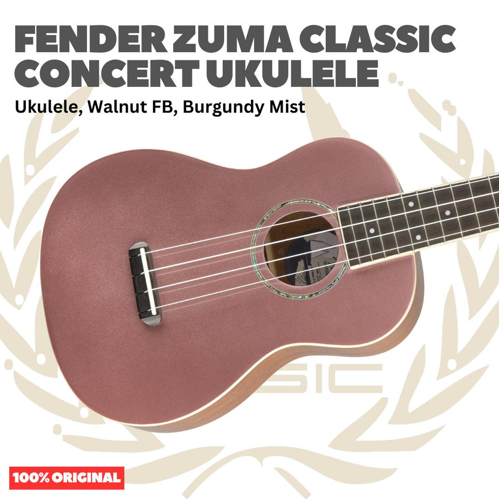 Fender Zuma Classic Concert Ukulele, Walnut FB, - Ukulele 4-Senar Original Asli
