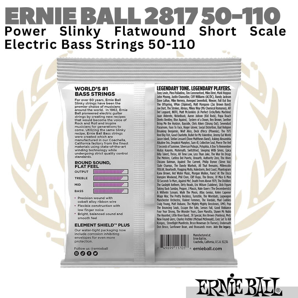 Ernie Ball 2817 Power Slinky Flatwound Short Scale Bass String 50-110