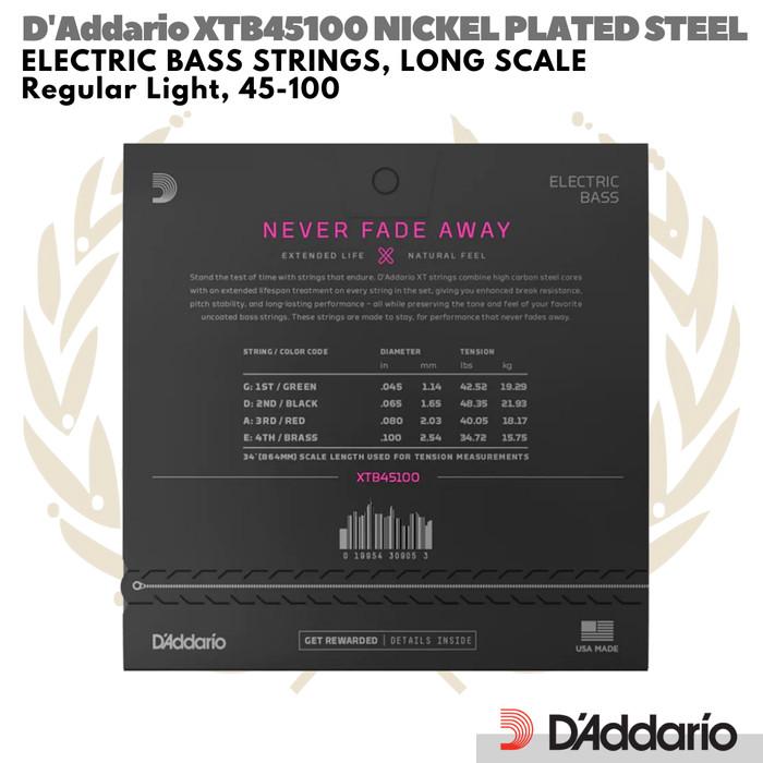 D'Addario XTB45100 XT Long Scale Bass Guitar Strings | Senar 45 100