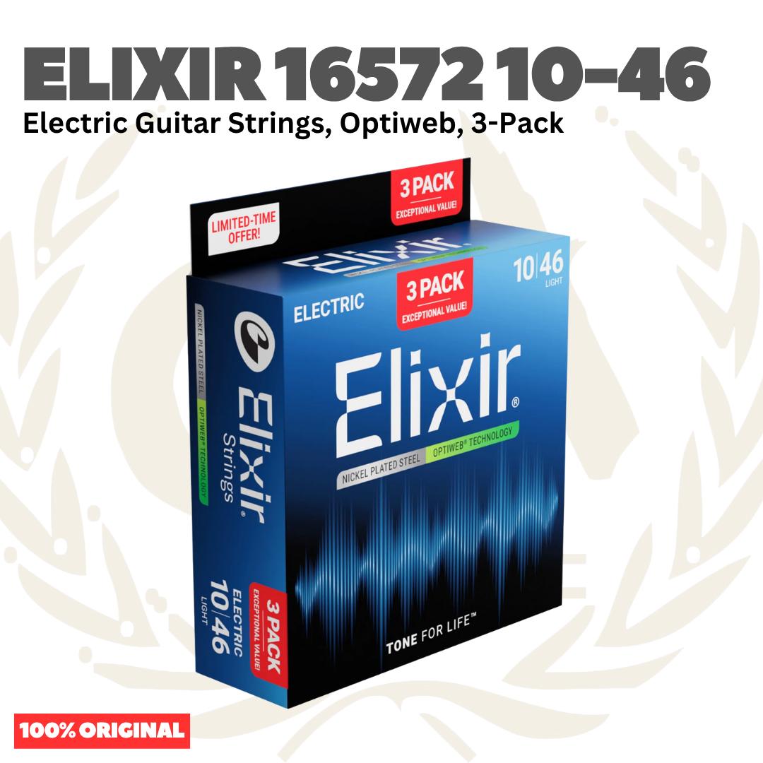 ELIXIR 16572 Optiweb 3-Pack Nickel Plated Steel Light, 10-46 Electric Guitar Strings - Senar Gitar Listrik Elektrik isi 3Pack