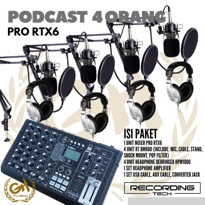 RECORDING TECH PRO RTX6 PLUS RT - BM800, PAKET PODCAST 4 ORANG KOMPLIT
