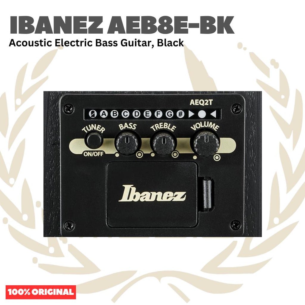 Ibanez AEB8E-BK Acoustic Bass Guitar, Black - Gitar Bass Akustik Elektrik dengan Preamp