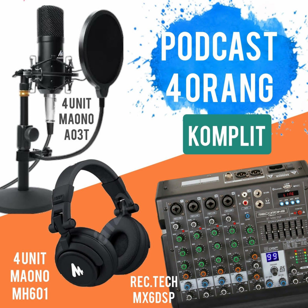 PAKET PODCAST BEREMPAT KOMPLIT MAONO A03T, MAONO MH601 PLUS MIXER