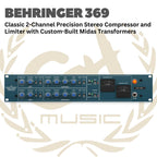 Behringer 369 Classic 2-Channel Precision Stereo Compressor and Limiter with Custom-Built Midas Transformers - Compressor & Limiter Stereo untuk Mic