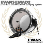 EVANS EMAD2 Clear Bass Drumhead Batter Damping | 18 20 22 24 Inch
