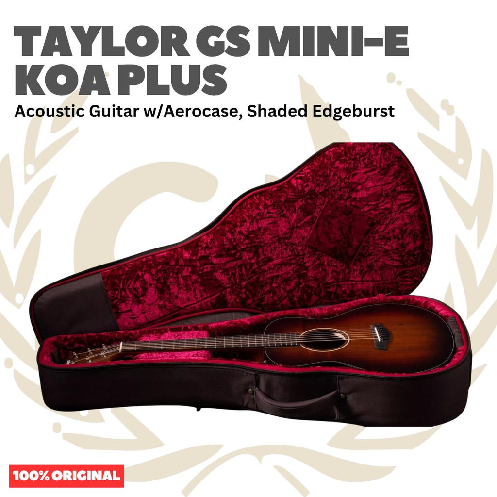 Taylor GS Mini-e Koa Plus Acoustic Guitar w/Aerocase, Shaded Edgeburst - Gitar Akustik Elektrik Original Asli
