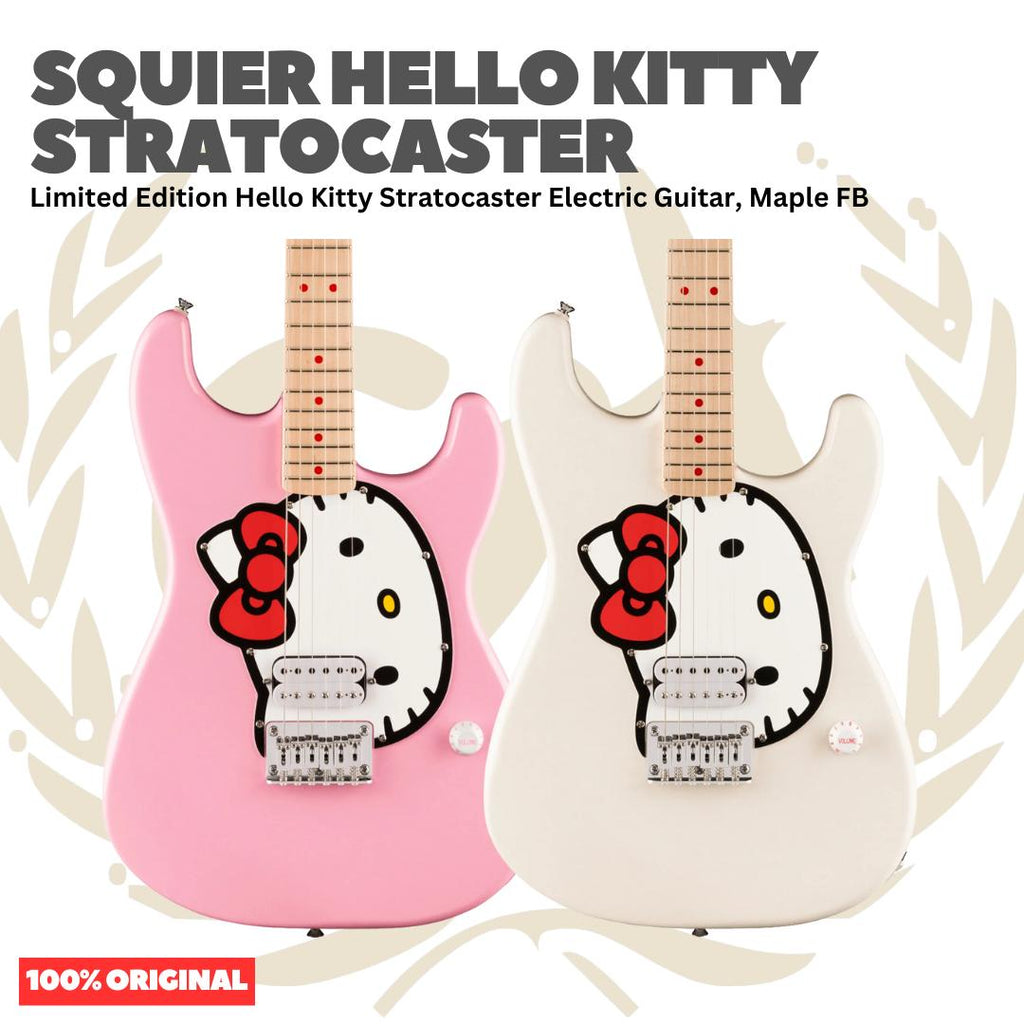Squier Hello Kitty Limited Edition Stratocaster Electric Guitar, Maple FB | Gitar Elektrik Original by Fender Asli