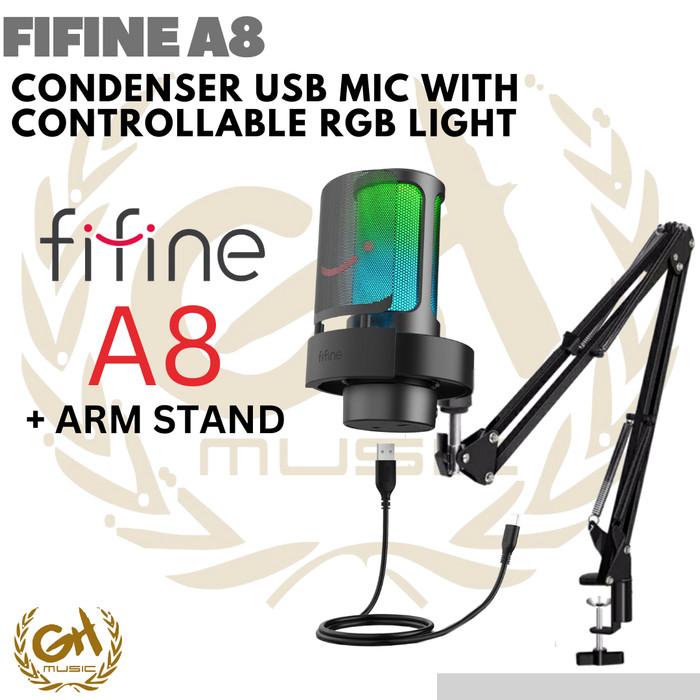 FIFINE AMPLIGAME A8 CONDENSER USB MIC RGB LIGHT FOR GAMING + ARM STAND