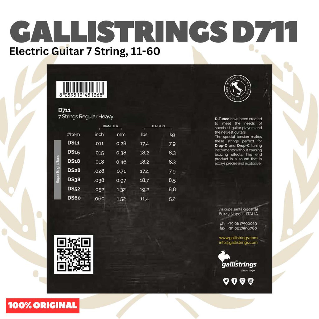 GALLISTRINGS D711 Electric Guitar 7-Strings 11-60 - Senar Gitar Listrik Elektrik 7-Senar Galli Strings Original Asli