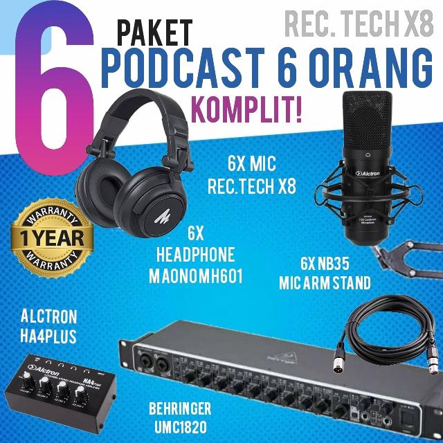 PAKET PODCAST 6 ORANG BEHRINGER UMC1820, MAONO MH601 PLUS MIC REC.TECH