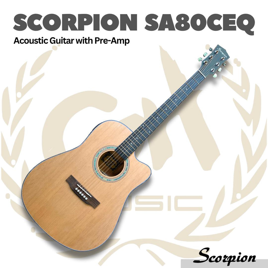 Scorpion SA80CEQ Acoustic Electric Guitar with Pre-Amp | Gitar Akustik Elektrik SA 80CEQ Preamp Original Asli