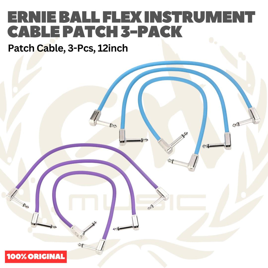 Ernie Ball Flex Instrument Patch Cable, 3, 6 & 12 Inch, 3-Pack - Kabel Patch TS isi 3