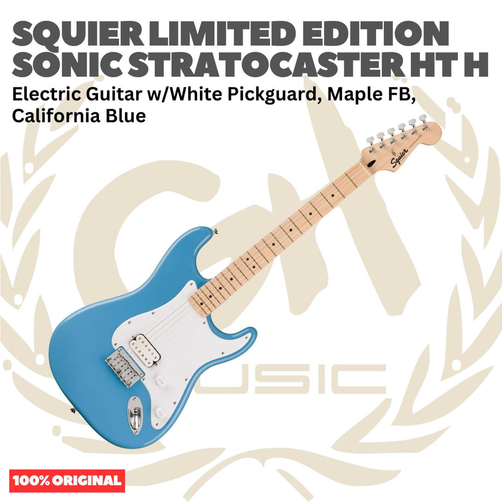 SQUIER Limited Edition Sonic Stratocaster HT H Electric Guitar, Maple FB, California Blue - Gitar Listrik Elektrik Original Asli