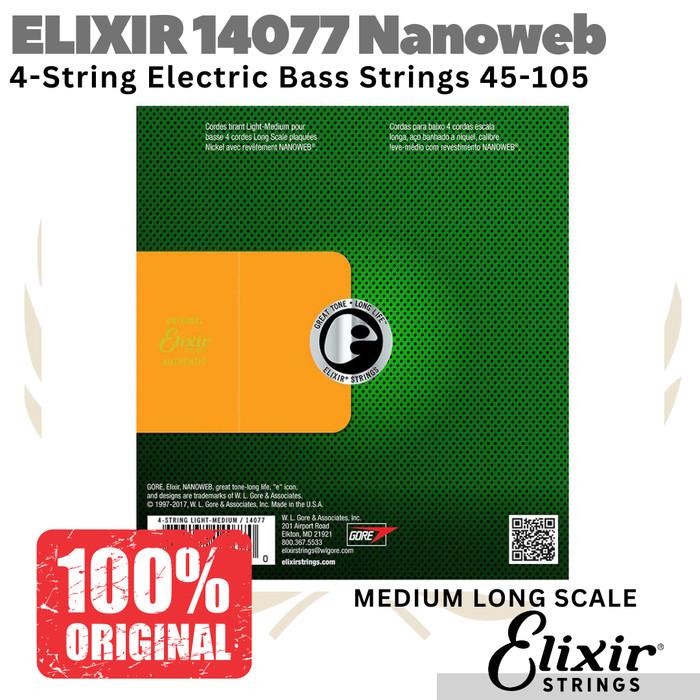 Elixir 14077 Nanoweb Medium Long Scale Electric Bass Strings 45-105