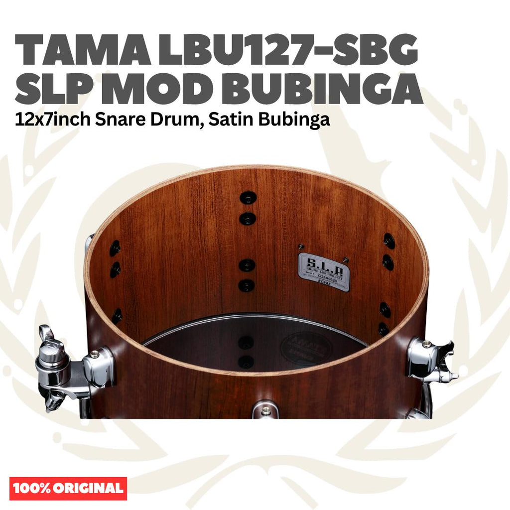 TAMA LBU127-SBG 12x7inch SLP MOD Bubinga Snare Drum, Satin Bubinga - Senar Drum