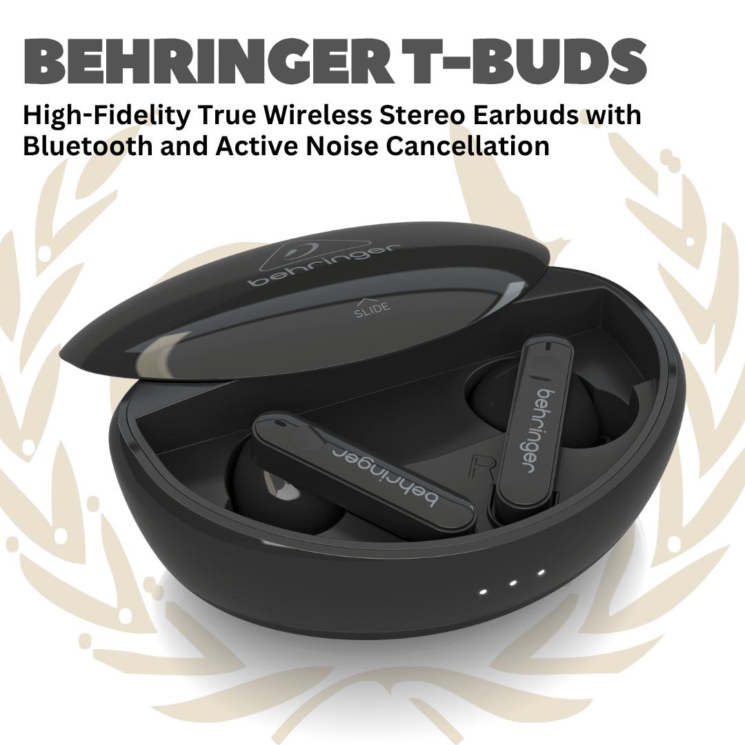 Behringer T-BUDS High-Fidelity True Wireless Stereo Earbuds with Bluetooth and Active Noise Cancellation - T BUDS Wireless Ear Buds Earphone Bluetooth TBUDS