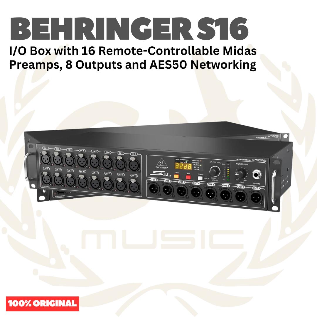 Behringer S16 Digital I/O Stage Box 16-Input 8-Output w/ Remote-Controllable Midas Preamps - Digiral Snake Box S-16
