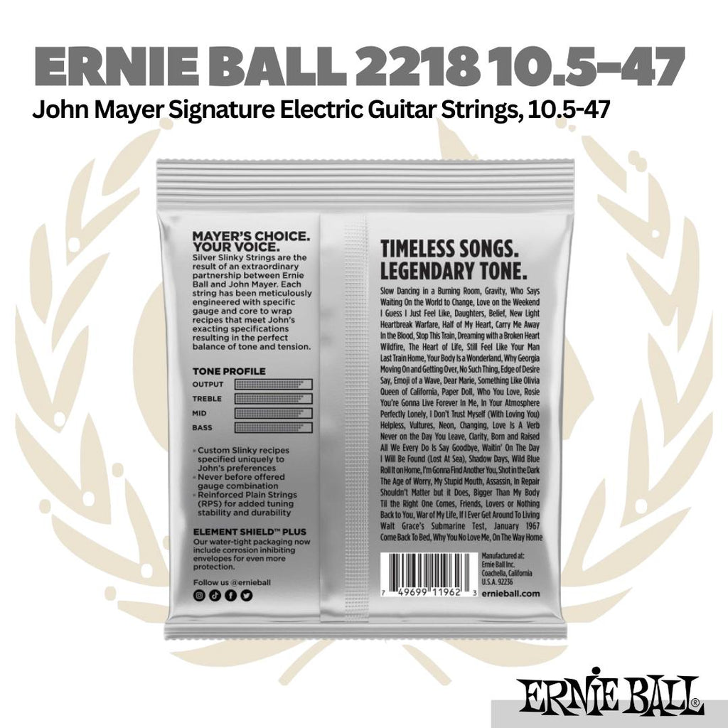 Ernie Ball 2218 John Mayer Silver Slinky Nickel Wound Electric Guitar Strings, 10.5-47 - Senar Gitar