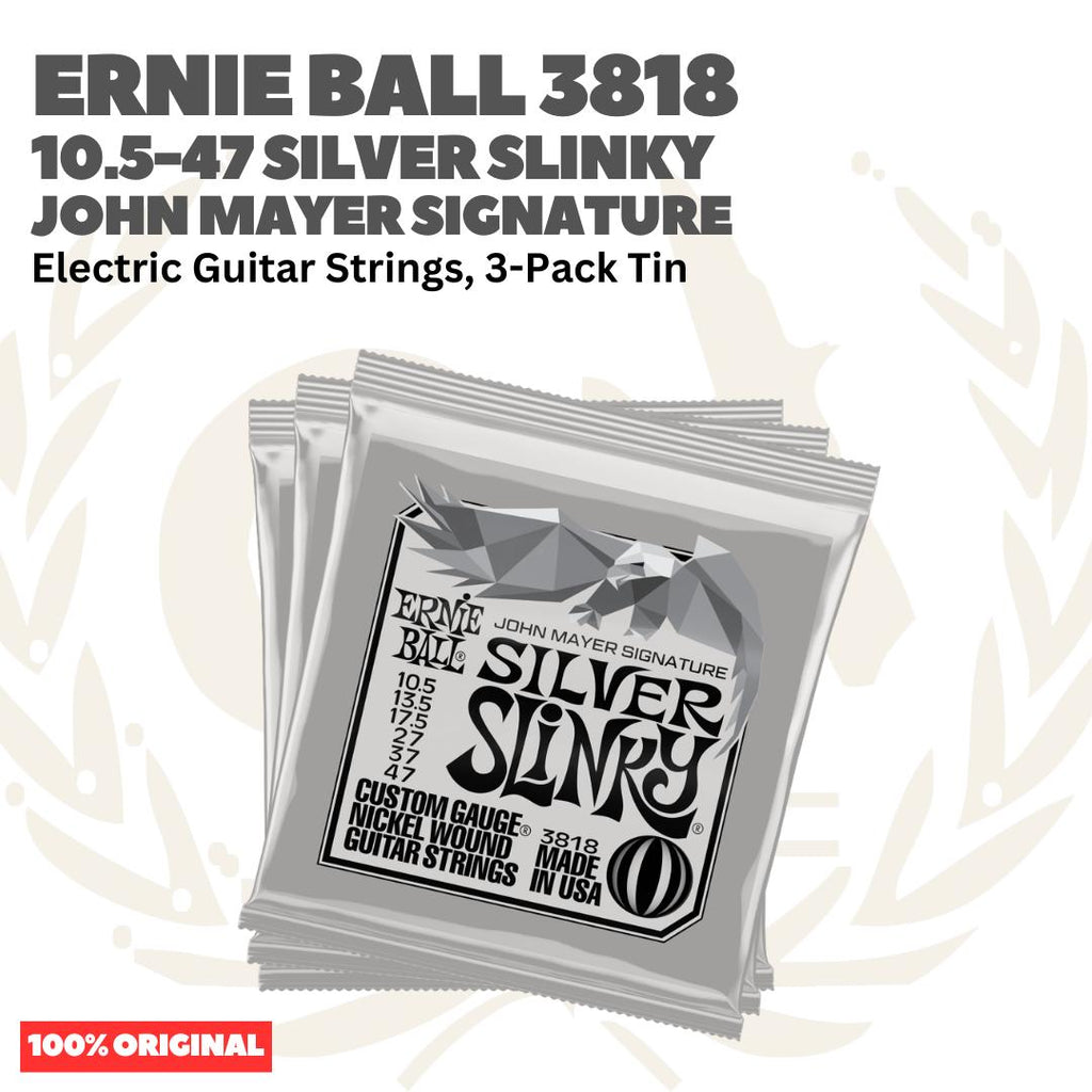 Ernie Ball 3818 John Mayer Silver Slinky Electric Guitar Strings, 10.5-47 3-Pack Tin - Senar Gitar isi 3