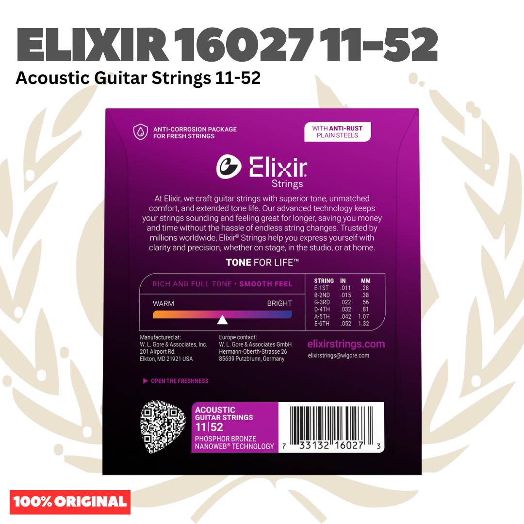 ELIXIR 16027 Nanoweb Phosphor Bronze Acoustic Guitar Strings 11-52 - Senar Gitar Akustik Original Asli
