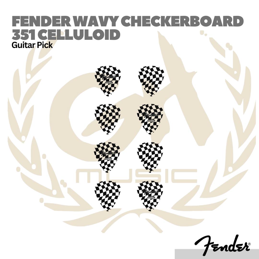 Fender Wavy Checkerboard 351 Celluloid Guitar Picks, 8-Pack - Pick Gitar Bass