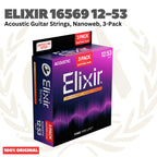 ELIXIR 16569 Nanoweb 3-Pack Phosphor Bronze Custom Light, 12-53 Acoustic Guitar Strings - Senar Gitar Acoustic isi 3Pack