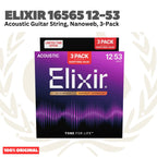 Elixir 16565 Nanoweb 80/20 Bronze Light Acoustic Guitar Strings, 12-53, 3-Pack - Senar Gitar Akustik 3-set