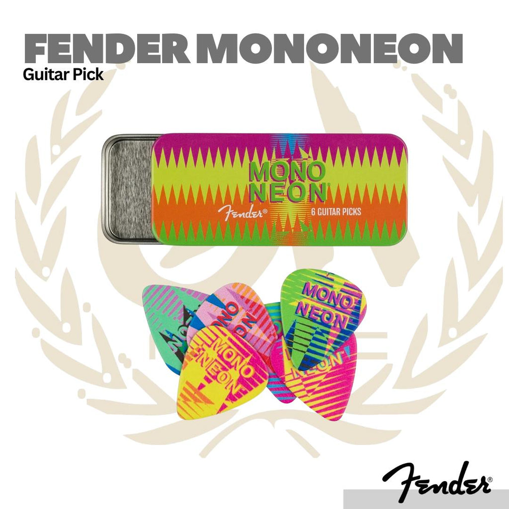 Fender MonoNeon Guitar Pick Tin, Medium, 6-Pack - Pick Gitar Bass