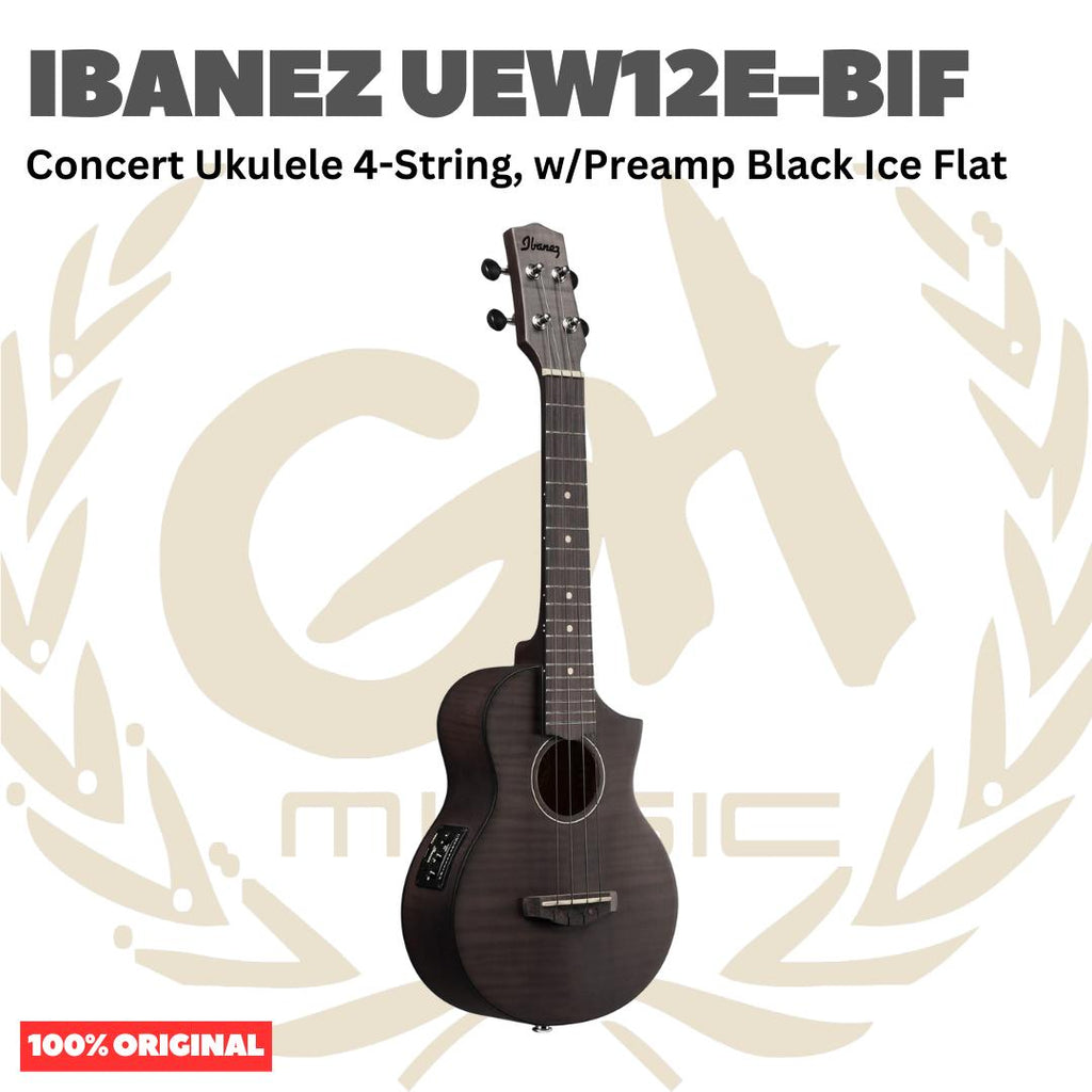 Ibanez UEW12E-BIF Concert Ukulele 4-String w/Preamp Black Ice Flat - Ukulele Concert 4-senar Original Asli