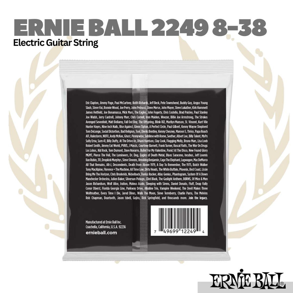 Ernie Ball 2249 Extra Slinky Stainless Steel Wound Electric Guitar Strings, 8-38