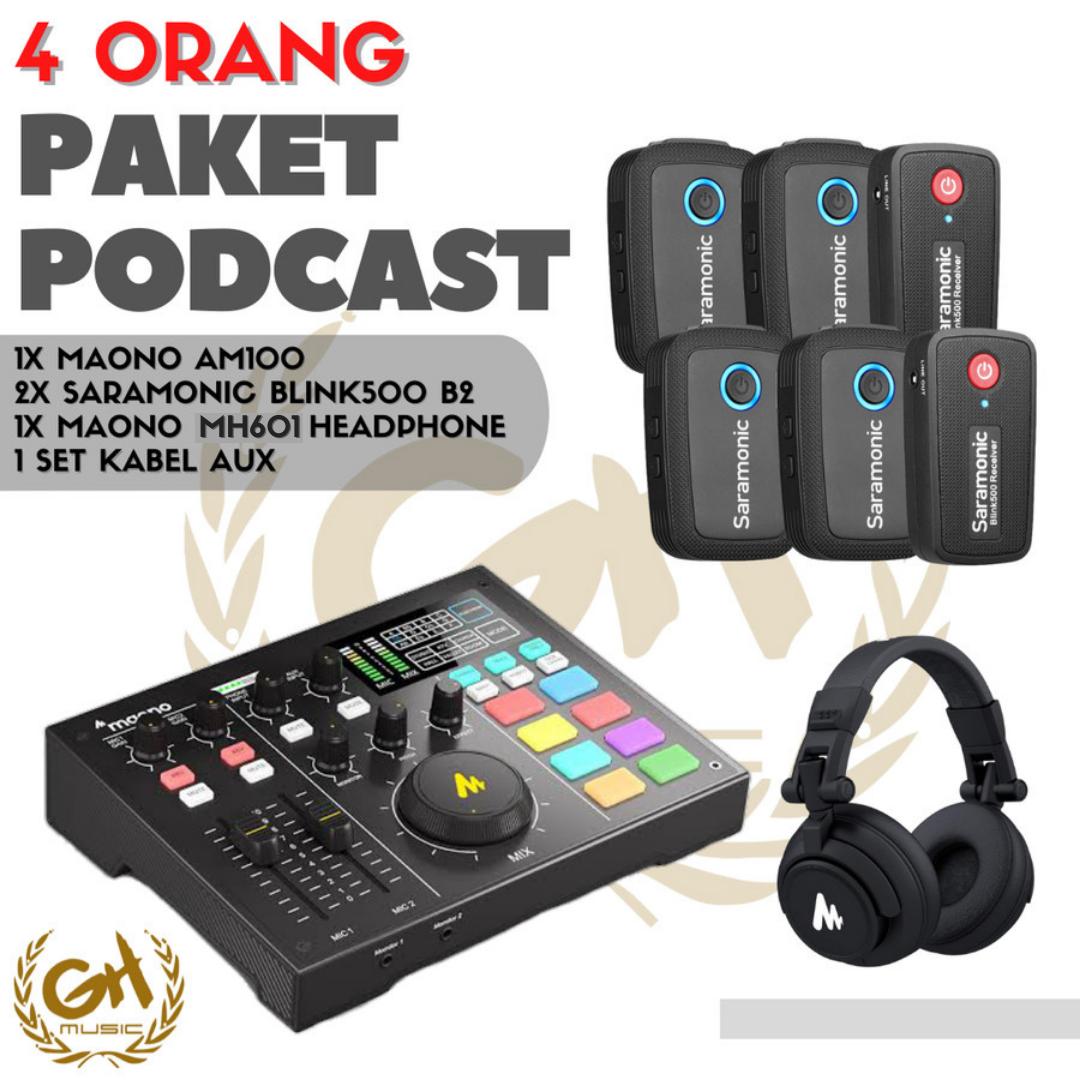 PAKET PODCAST LENGKAP 4 ORANG MIC WIRELESS: MAONOCASTER AM100, MH601