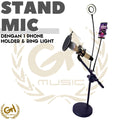 Stand Microphone Plus Handphone Holder Plus Ring Light