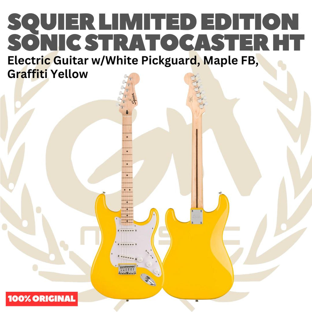 SQUIER Limited Edition Sonic Stratocaster HT Electric Guitar, Maple FB, Graffiti Yellow - Gitar Listrik Elektrik Original Asli