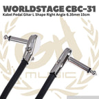 WORLDSTAGE Kabel Pedal Gitar L Shape Right Angle 6.35mm 15cm CBC-31 - CBC31 Patch Cable CBC 31