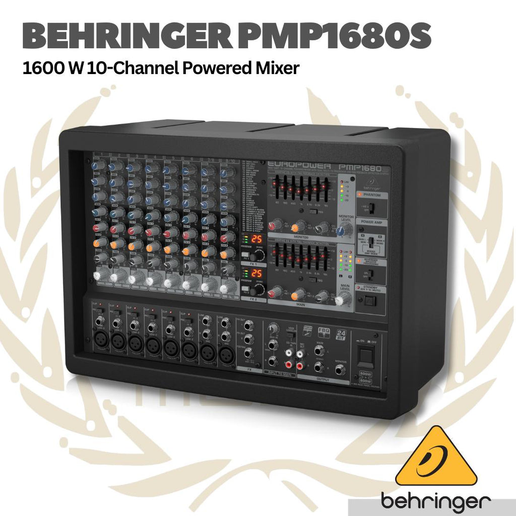 Behringer PMP1680s 1600 W 10-Channel Powered Mixer, Dual Multi-FX Processor and FBQ