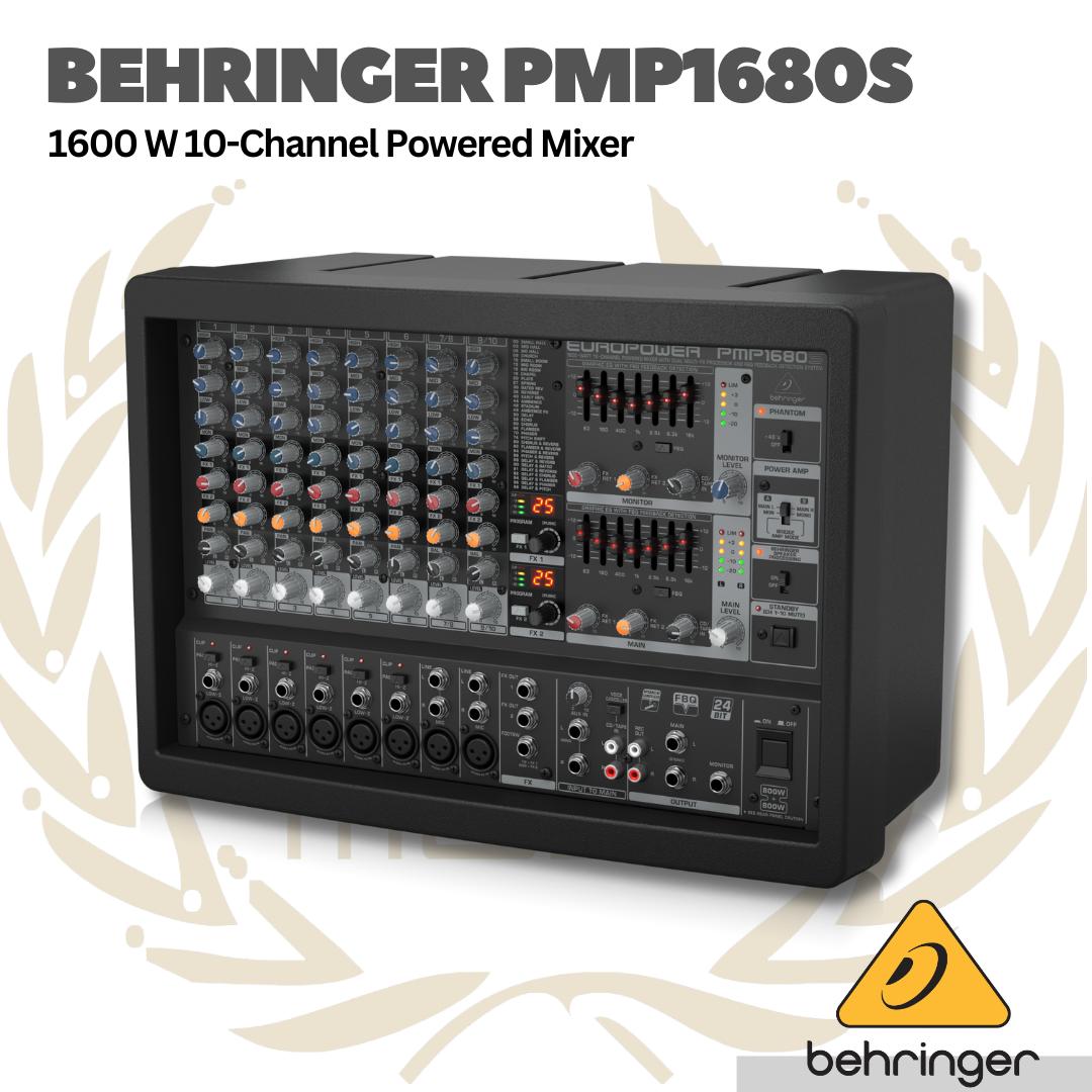 Behringer PMP1680s 1600 W 10-Channel Powered Mixer, Dual Multi-FX Processor and FBQ