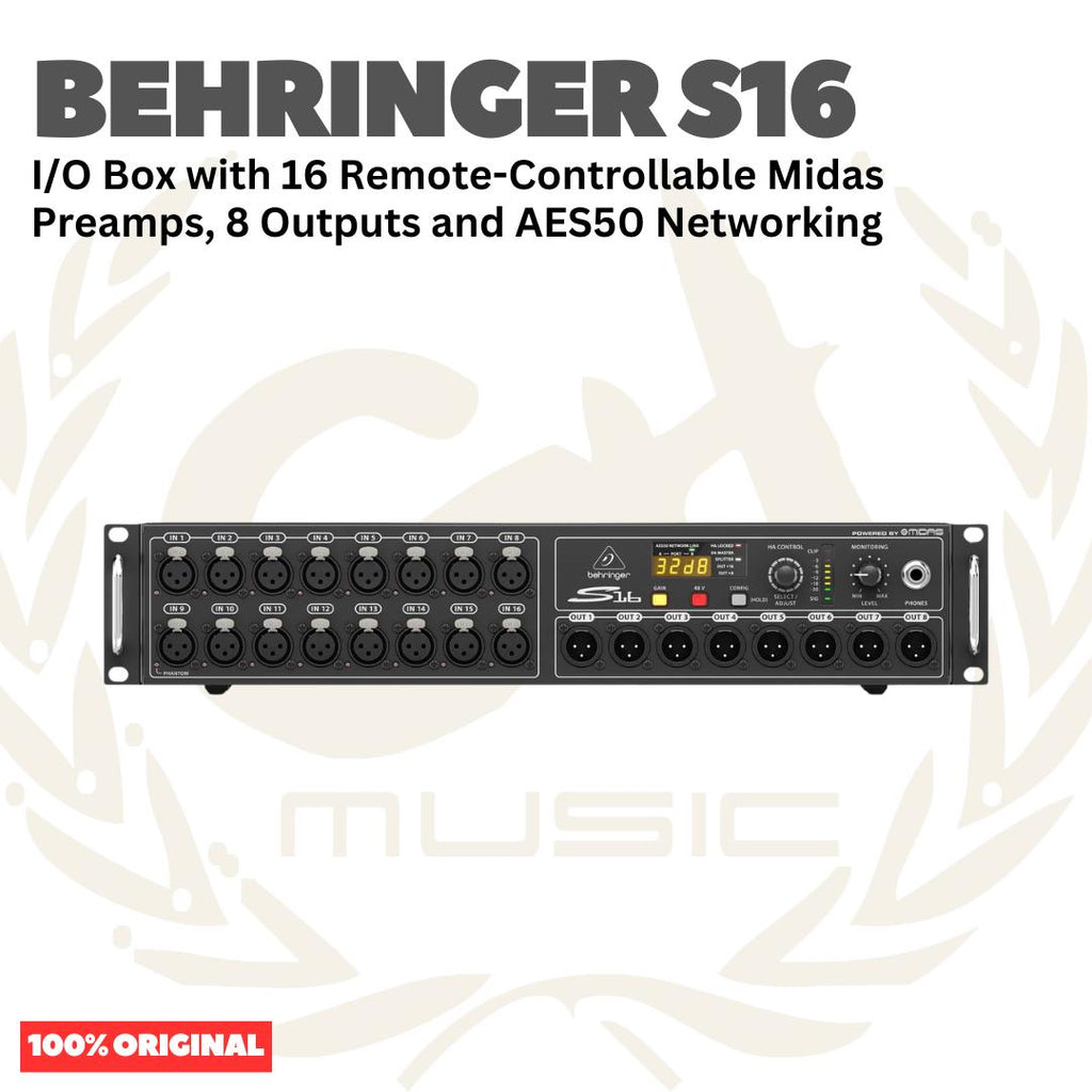 Behringer S16 Digital I/O Stage Box 16-Input 8-Output w/ Remote-Controllable Midas Preamps - Digiral Snake Box S-16