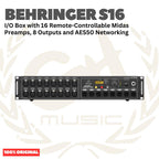 Behringer S16 Digital I/O Stage Box 16-Input 8-Output w/ Remote-Controllable Midas Preamps - Digiral Snake Box S-16