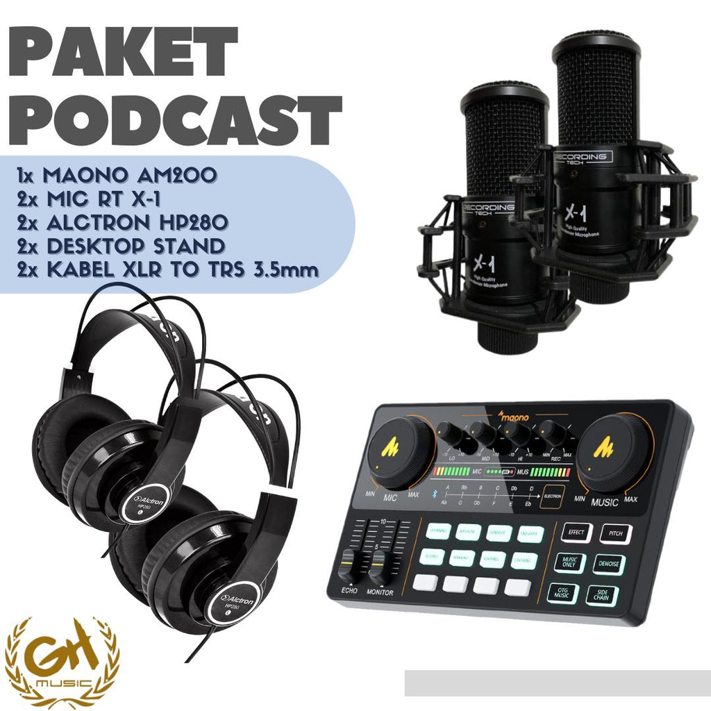 PAKET RECORD PODCAST MAONO AM-200 MIC RT X-1 ALCTRON HP280 PLUS STAND